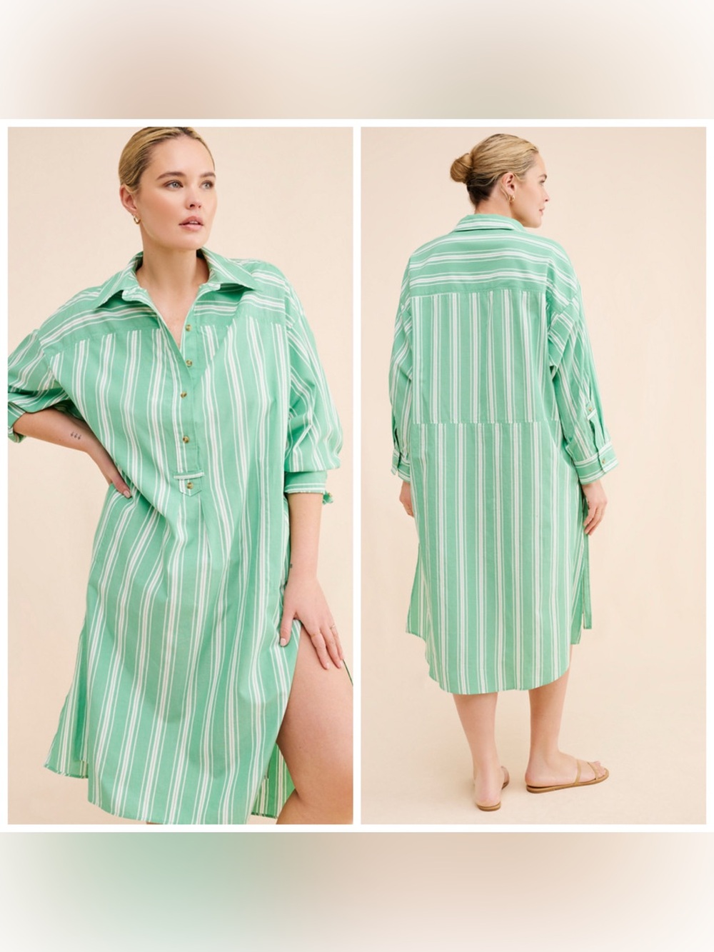 Anthropologie Striped Midi Shirt Dress Green Size 2X